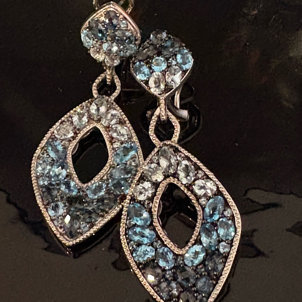 Sparkling Blue and Silver Dangle Earrings